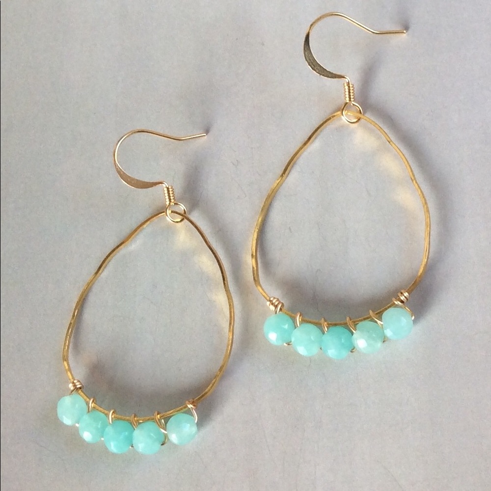 New Gold Plated Amazonite Lightweight Earrings - Picture 3 of 7
